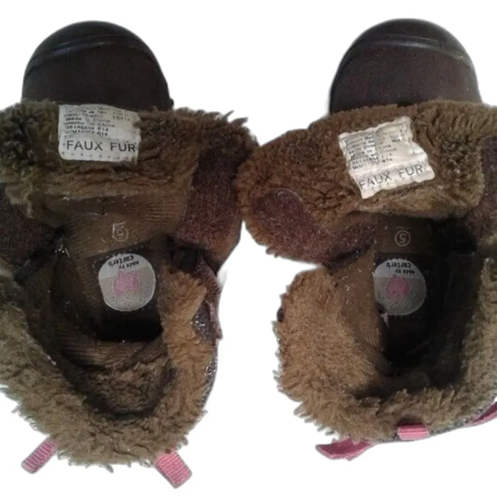 Carter's Child of Mine Girls Brown Winter Boots Pink Glitter Size 5